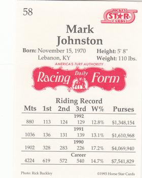 1993 Jockey Star #58 Mark Johnston Back
